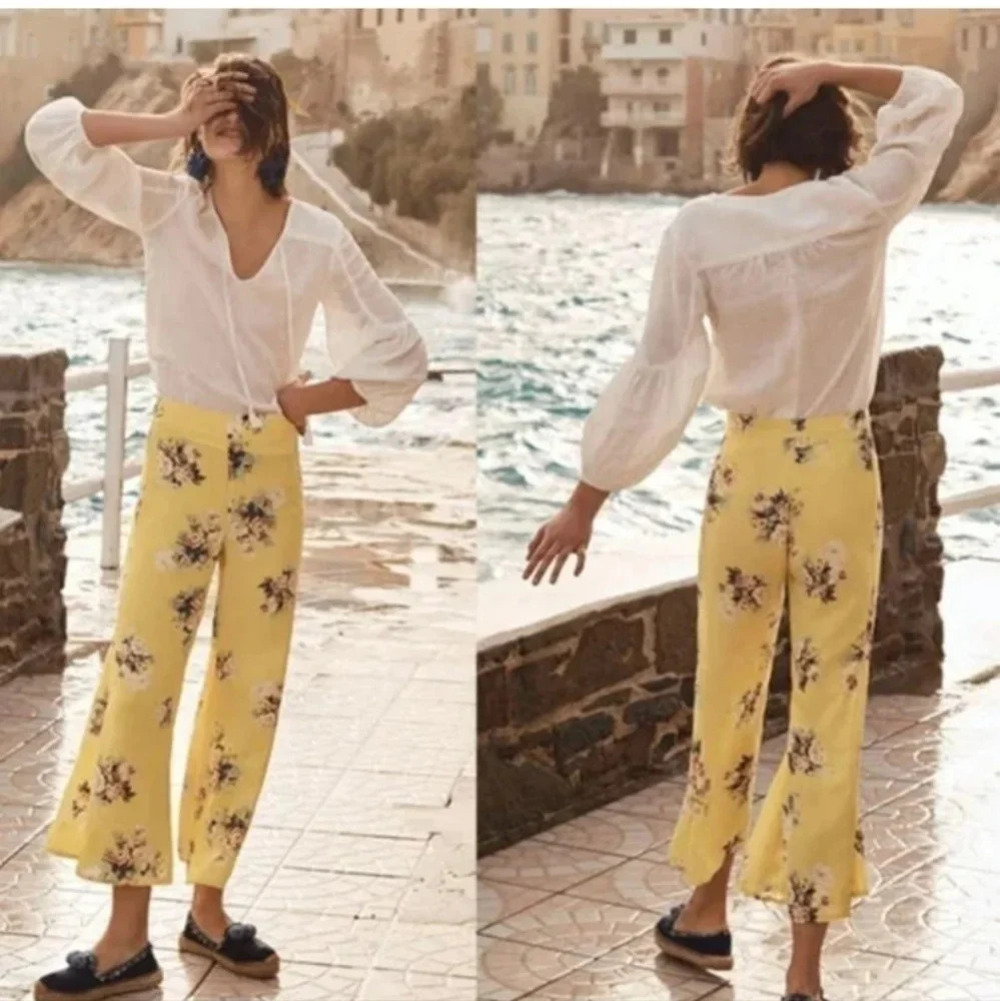 ANTHROPOLOGIE Feather Bone Talese linen blend pants sz 10 Festival Summer Vibes